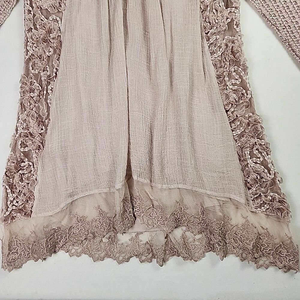 Feratelli Long Sleeve Floral Applique Tunic Lace Top Pink Blouse Shirt Small - Picture 10 of 13